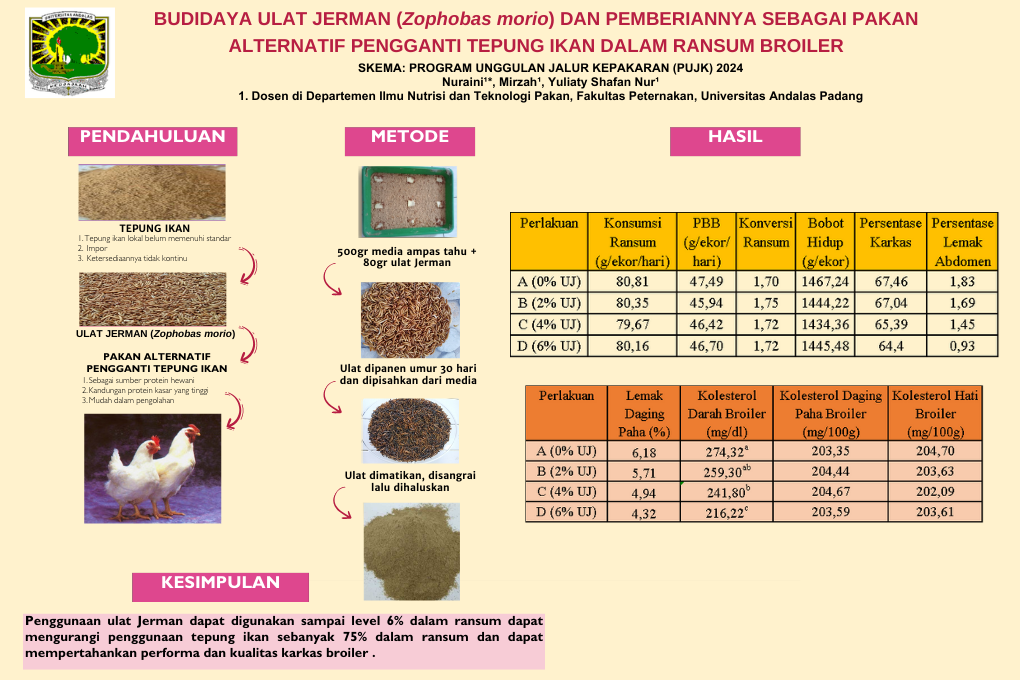 Budidaya Ulat Jerman (Zophobas morio) dan pemberian sebagai pakan alternatif pengganti tepung ikan dalam ransum broiler